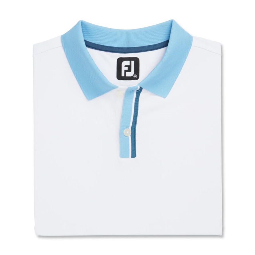 Footjoy CA Solid Stretch Pique with Stripe Placket Knit Collar-Previous Season Style White