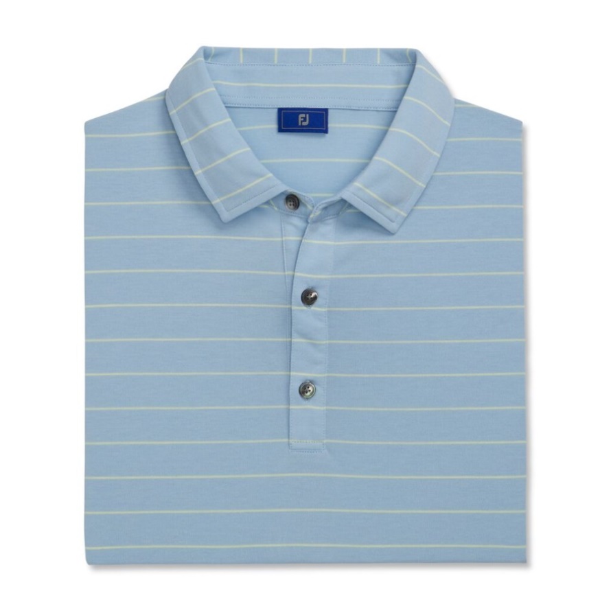 Footjoy CA Athletic Fit Open Stripe Jersey Self Collar Blue Haze-Lime
