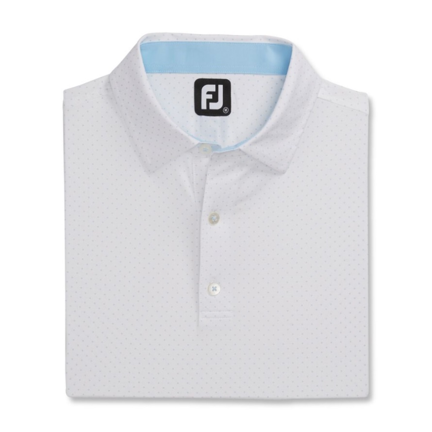 Footjoy CA Stretch Lisle Dot Print Self Collar White-Light Blue