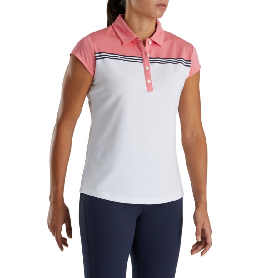 Footjoy CA Cap Sleeve Color Block Women White-Bright Coral