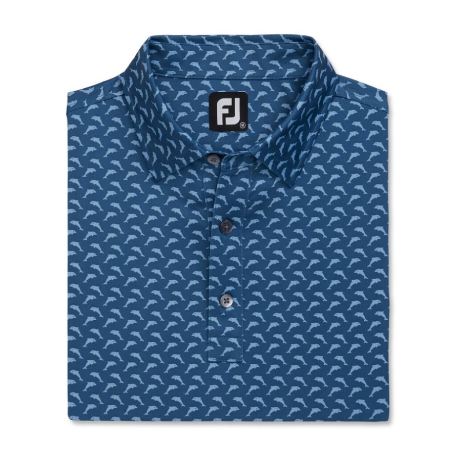 Athletic Fit Lisle Leaping Dolphins Print Self Collar Footjoy CA Ink-Dusk Blue