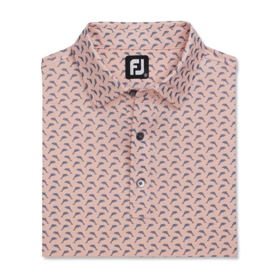 Footjoy CA Quartz Pink-Graphite Athletic Fit Lisle Leaping Dolphins Print Self Collar