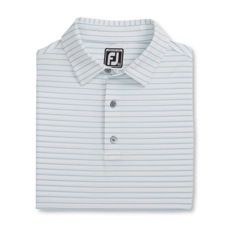 Footjoy CA White-Blue Athletic Fit Classic Stripe Self Collar
