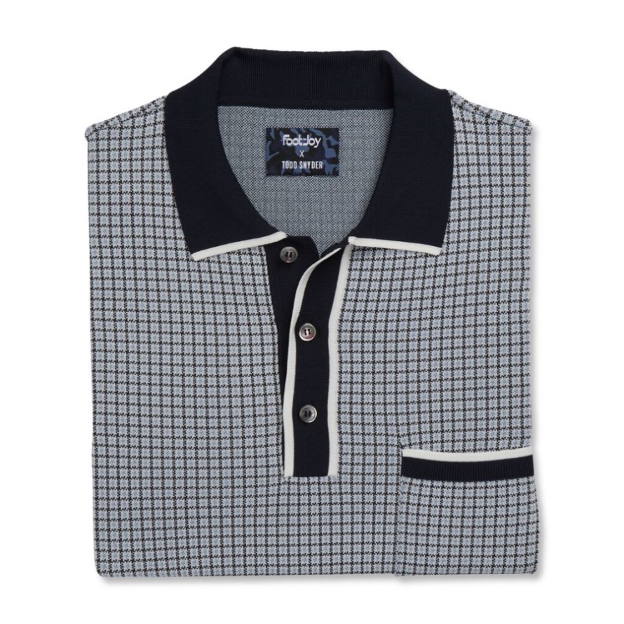 Houndstooth Sweater Knit Polo Footjoy CA White-Navy
