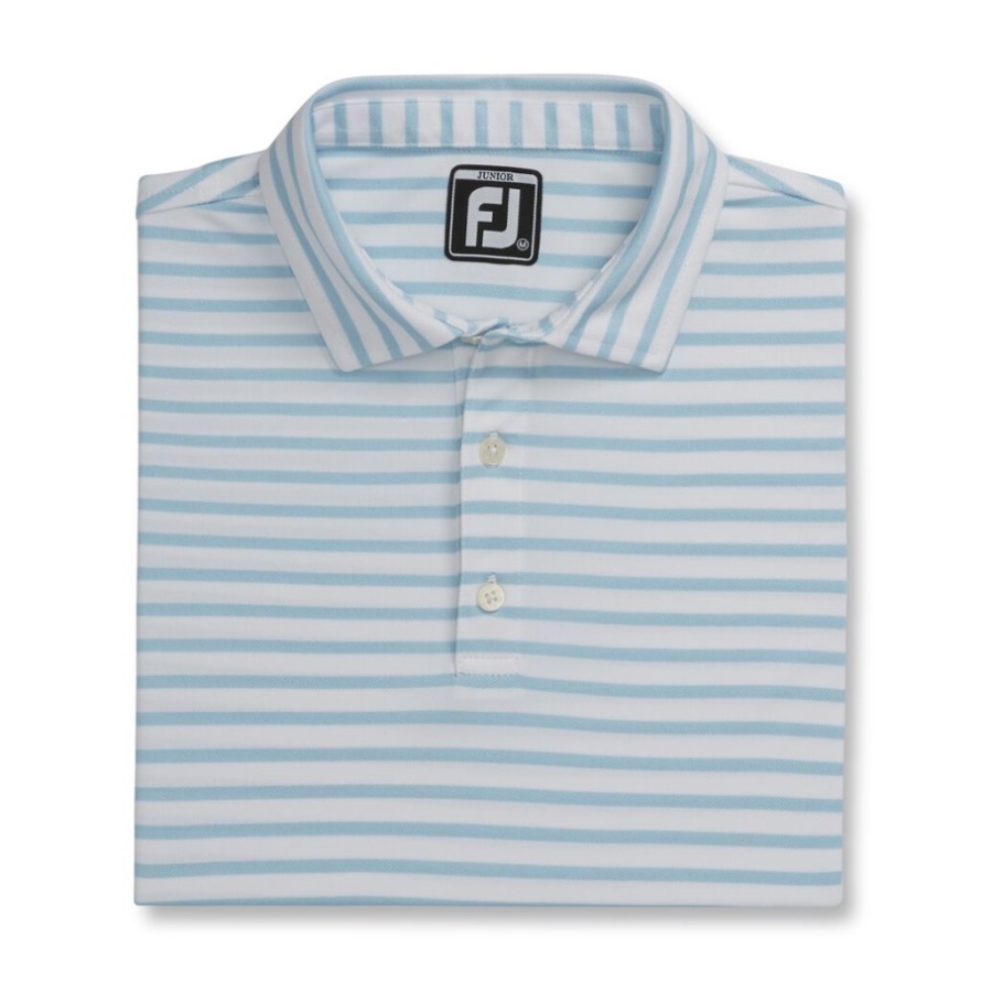 Striped Pique Self Collar Junior Footjoy CA White-Lightblue