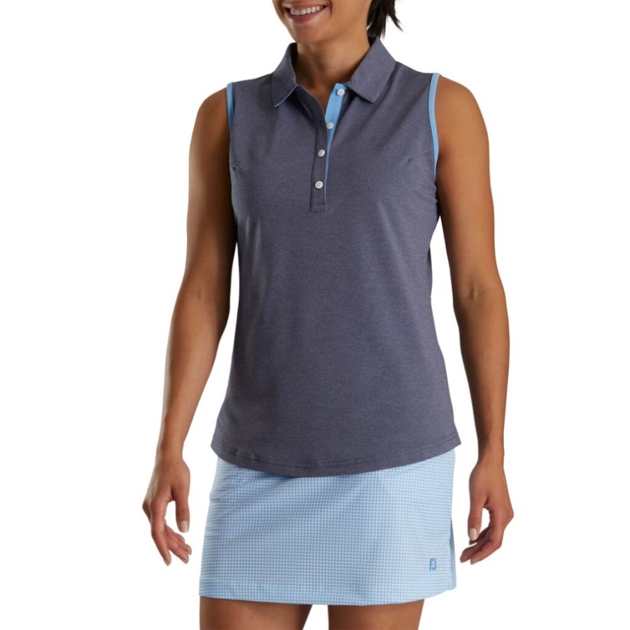 Pique Sleeveless Houndstooth Trim Shirt Women Navy Heather Footjoy CA