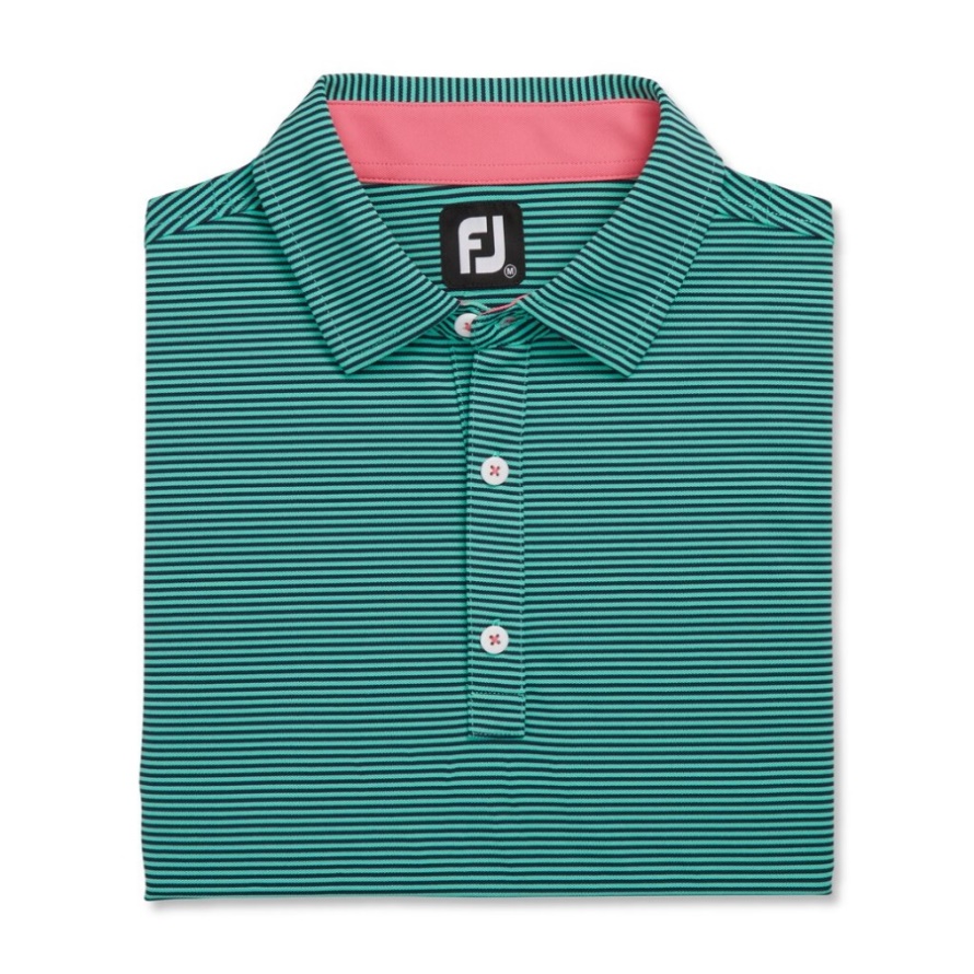 Footjoy CA Navy-Sea Green Feeder Stripe Mix Stretch Pique Self Collar