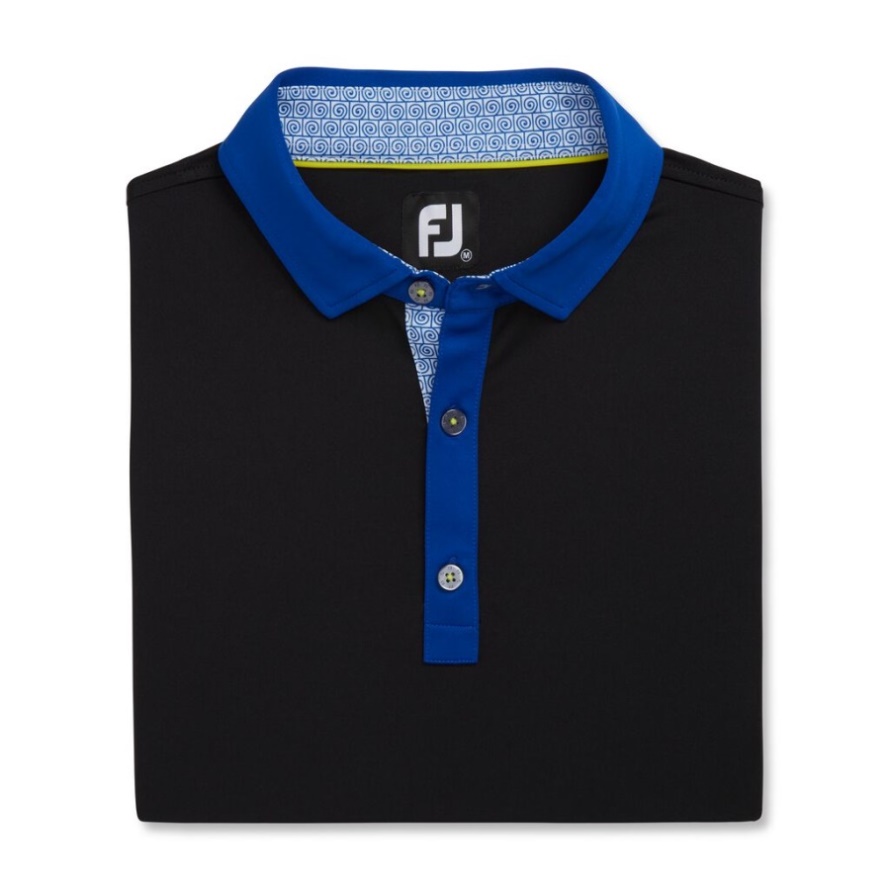 Footjoy CA Black Solid Spiral Print Trim Lisle Self Collar