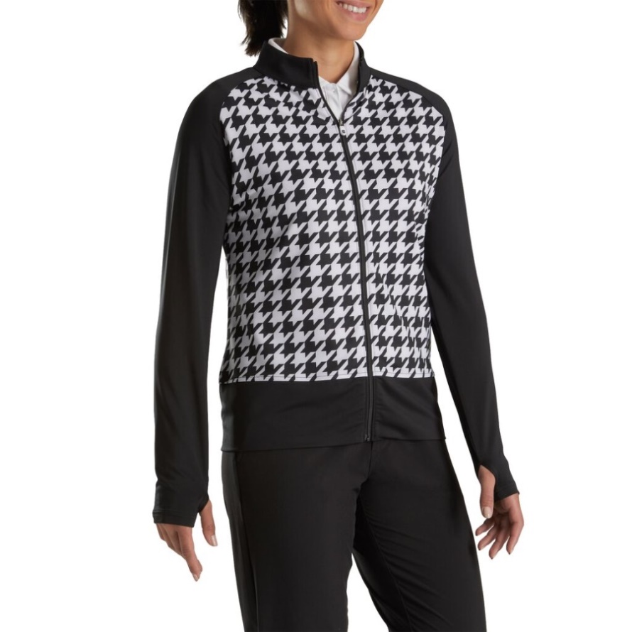 Footjoy CA Full-Zip Houndstooth Print Mid-Layer Women Black