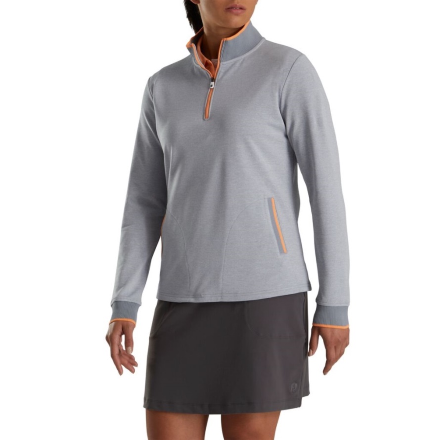 Footjoy CA Grey Heather Half-Zip Fleece Back Pique Mid-Layer Women