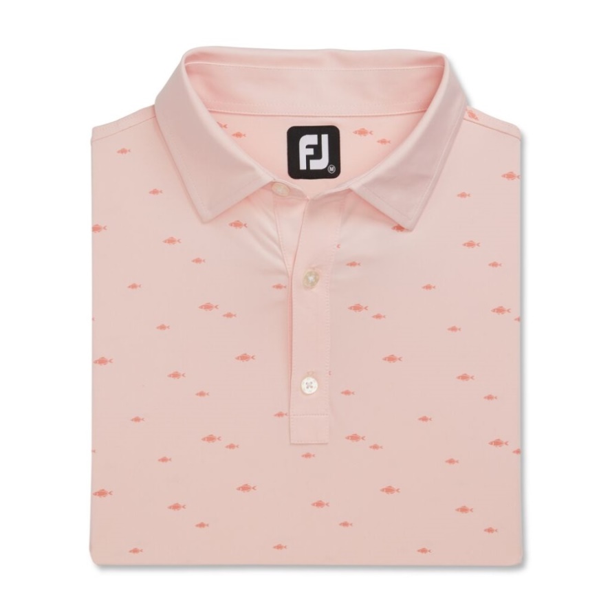Athletic Fit School of Fish Print Lisle Self Collar Quartz Pink Footjoy CA