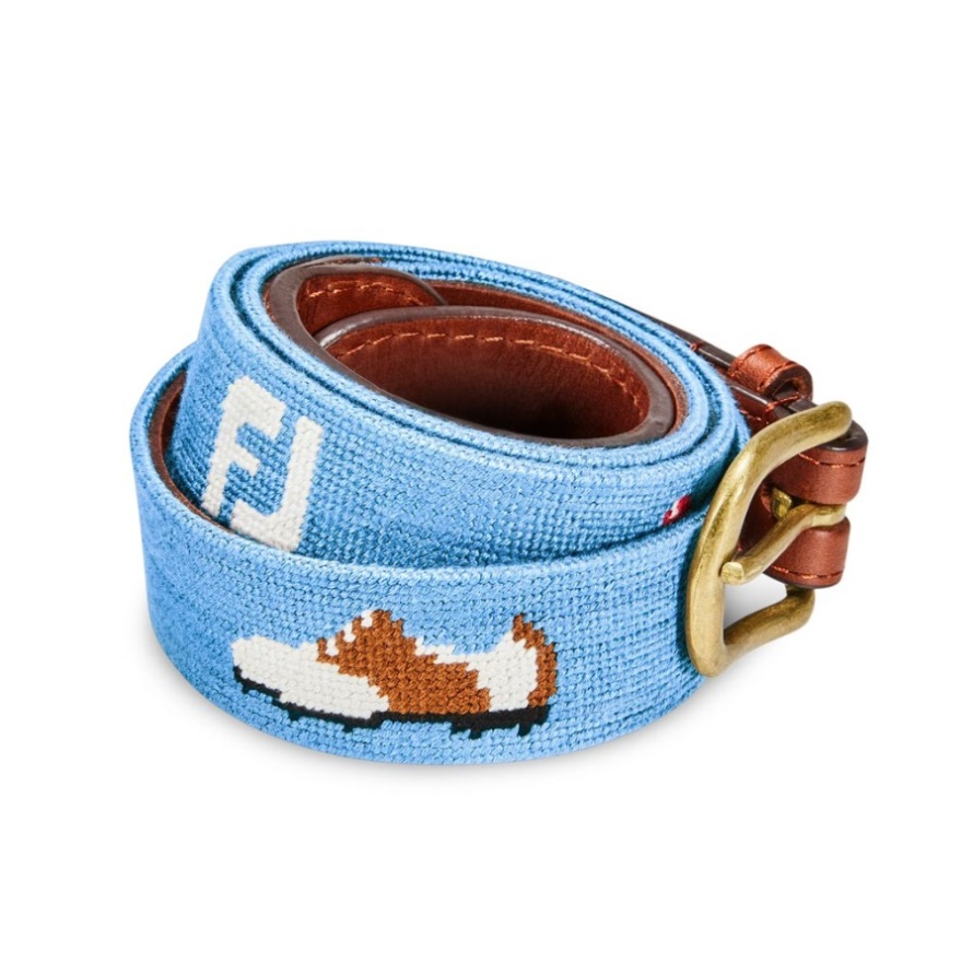 Light Blue Footjoy CA Needlepoint Belt