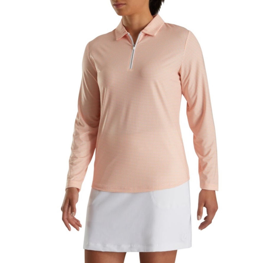 Footjoy CA Sun Protection Shirt Women Melon Houndstooth Print