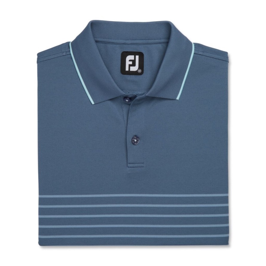 Footjoy CA Bluestone-Denim Breton Stripe Stretch Pique Knit Collar
