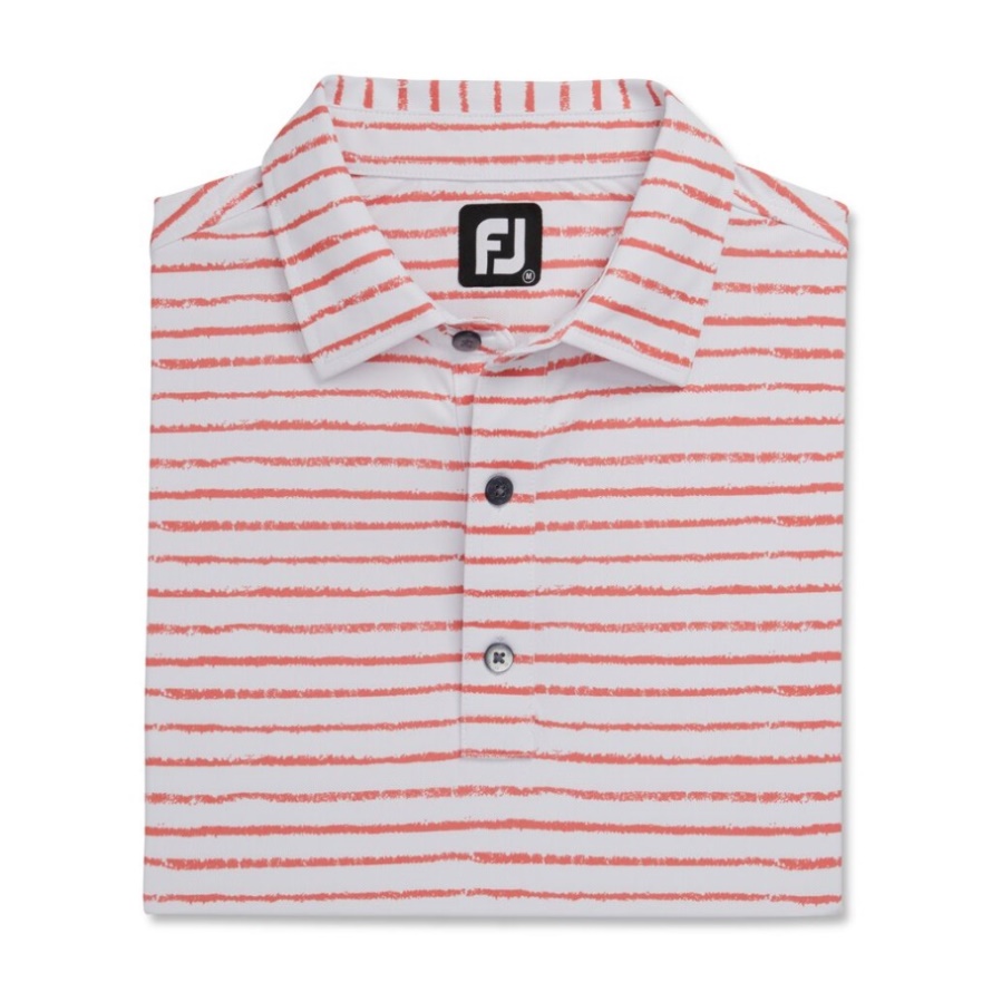 White-Coral Chalk Line Print Stretch Pique Self Collar Footjoy CA
