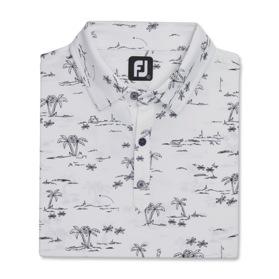 Tropic Golf Print Lisle Self Collar White-Black Footjoy CA
