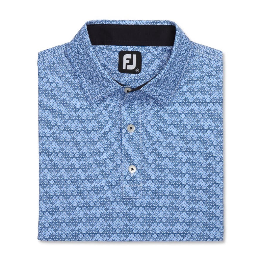 White-Ocean Spiral Line Print Lisle Self Collar Footjoy CA