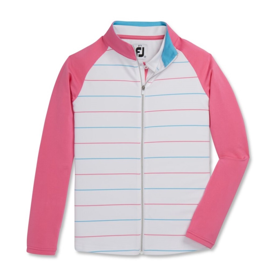 Footjoy CA Full-Zip Stripe Mid-Layer Junior Girl White-Hot Pink-Aqua