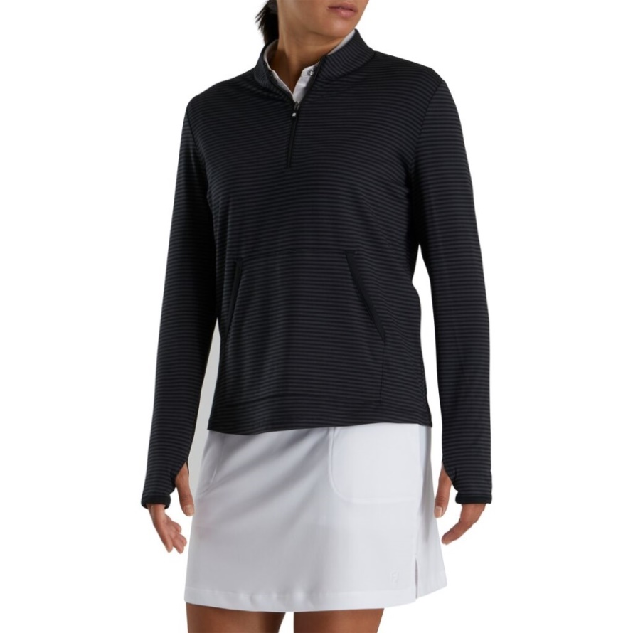 Footjoy CA Black Half-Zip Tonal Stripe Mid-Layer Women