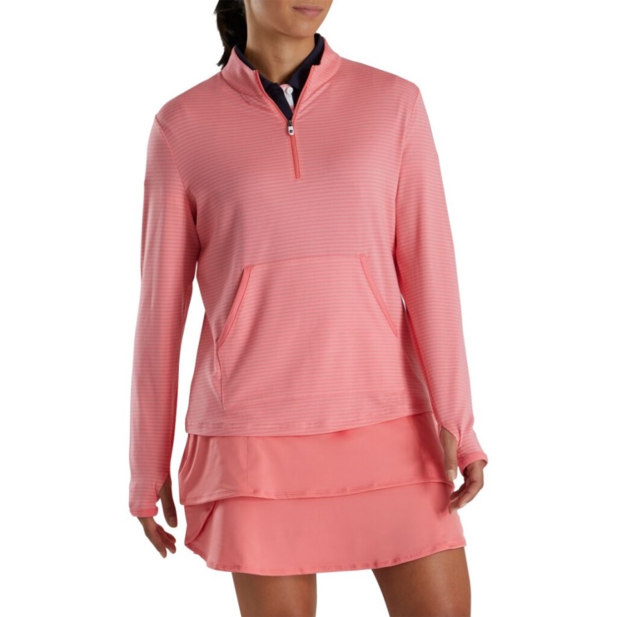 Half-Zip Tonal Stripe Mid-Layer Women Footjoy CA Bright Coral