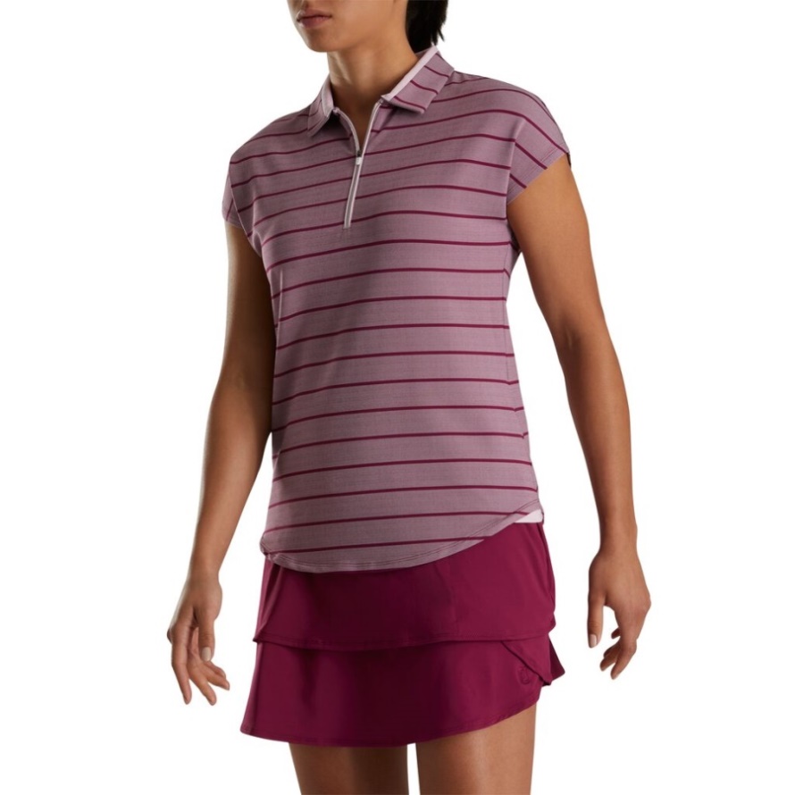 Footjoy CA Fig-Pink Cap Sleeve Birdseye Stripe Jacquard Women
