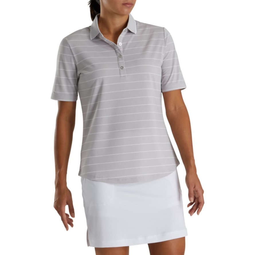 Footjoy CA Light Grey Heather Pique Half Sleeve Pinstripe Women