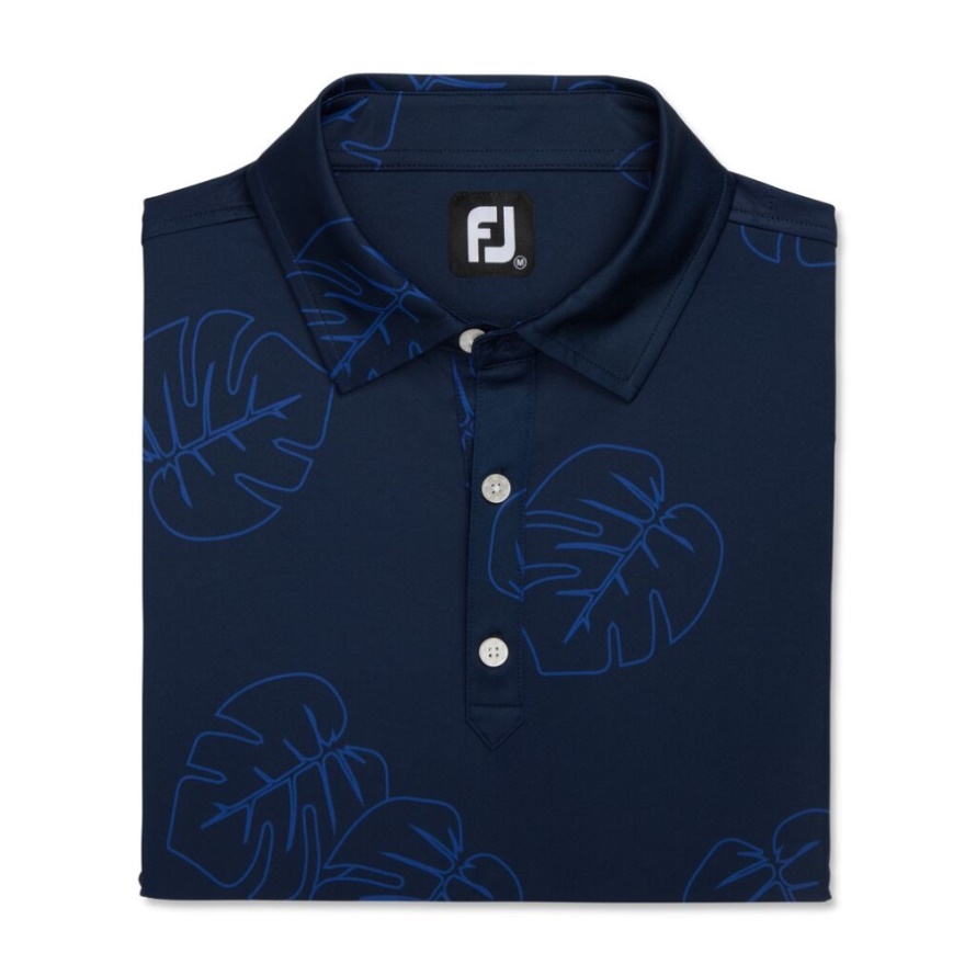 Jungle Leaf Print Lisle Self Collar Footjoy CA Navy Tonal