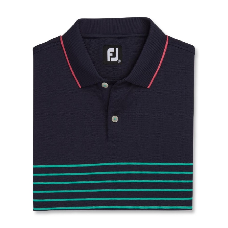 Navy-Sea Green Footjoy CA Breton Stripe Stretch Pique Knit Collar