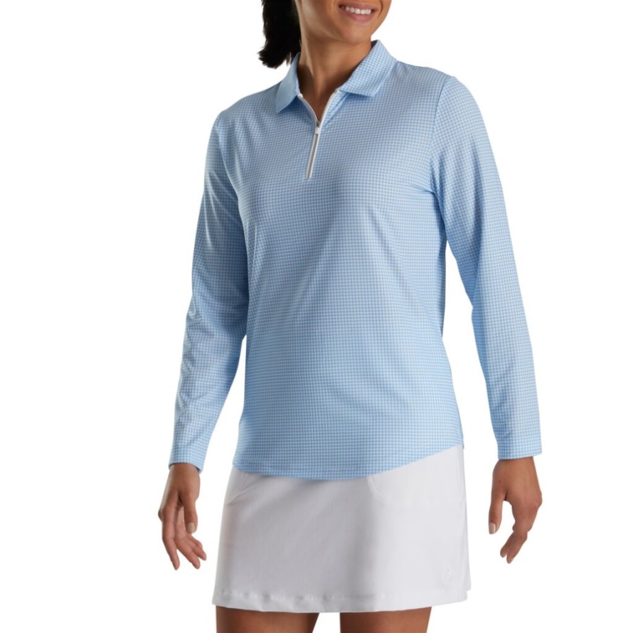 Footjoy CA Blue Houndstooth Print Sun Protection Shirt Women