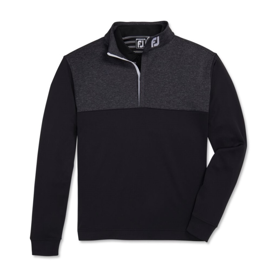 Black Footjoy CA Heather Yoke Half-Zip Mid-Layer - FJ Tour Collar