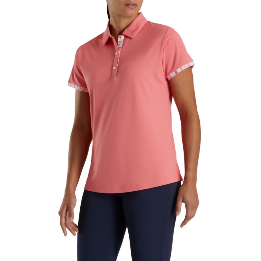 Bright Coral Footjoy CA Short Sleeve Watercolor Trim Women