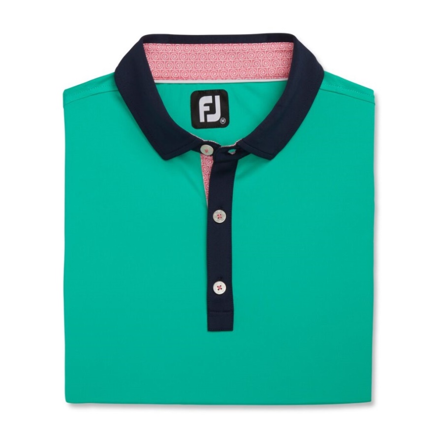 Solid Spiral Print Trim Lisle Self Collar Footjoy CA Sea Green
