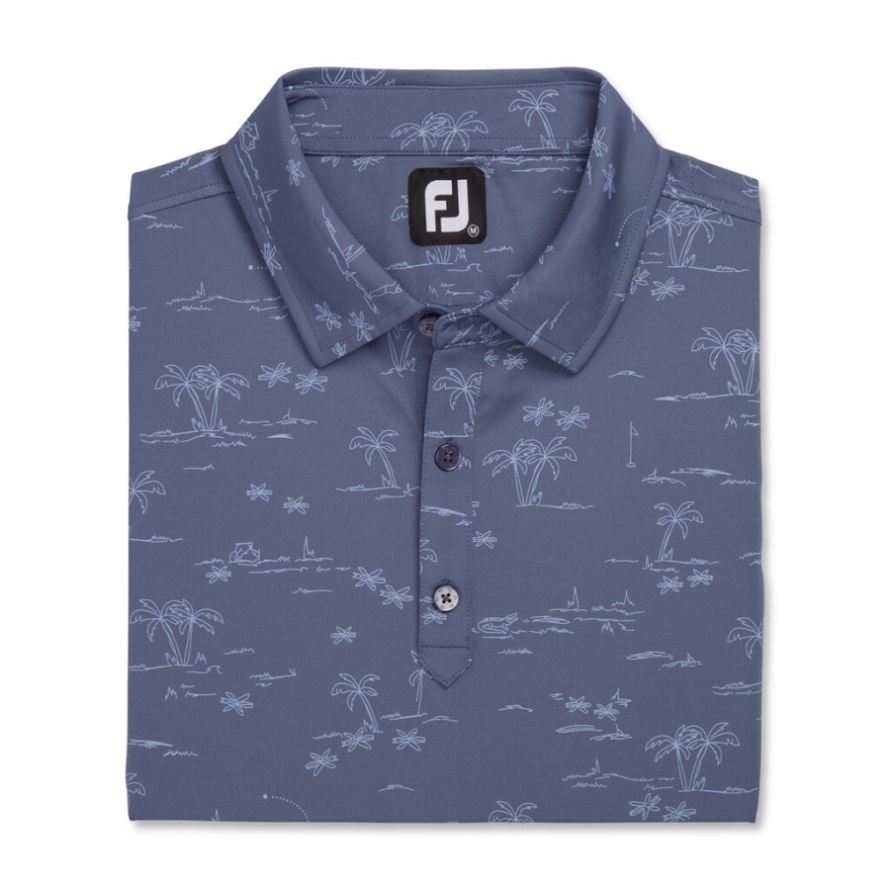 Footjoy CA Bluestone-Denim Tropic Golf Print Lisle Self Collar