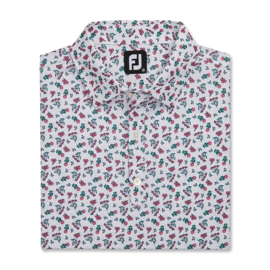 Footjoy CA White-Watermelon-Sea Green Mini Floral Lisle Self Collar