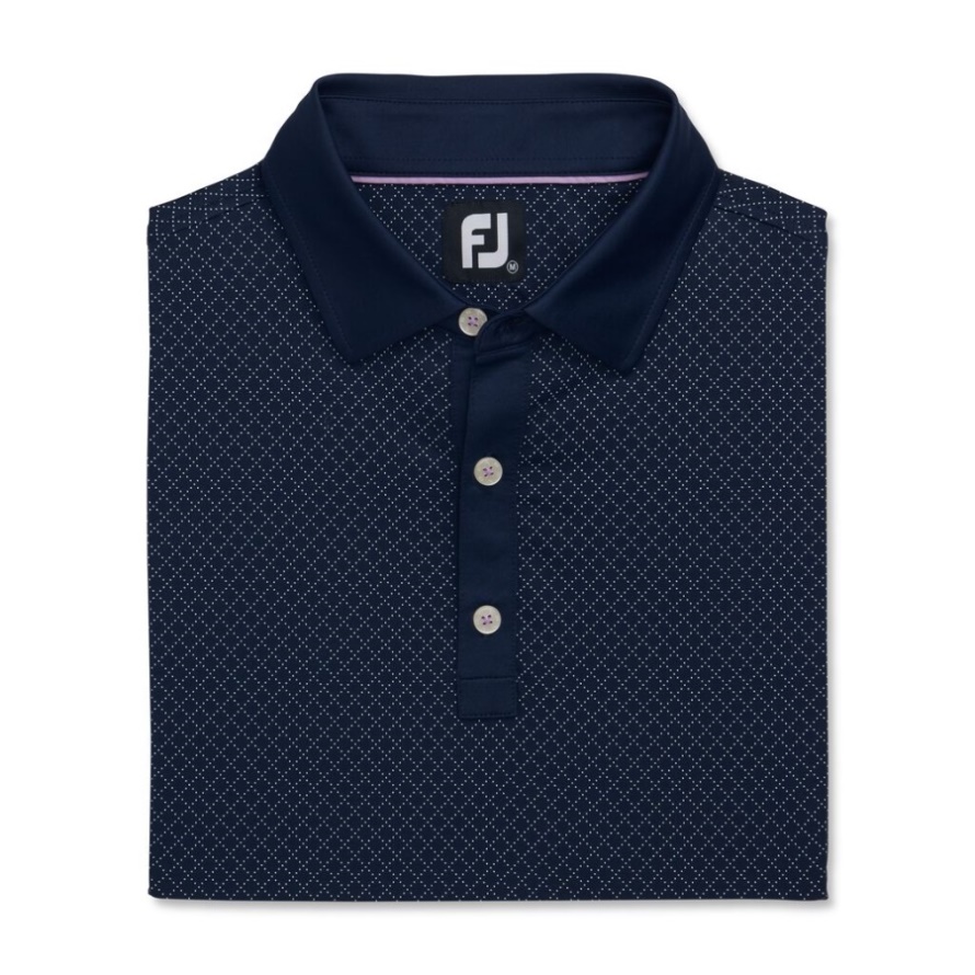 Diamond Dot Print Lisle Self Collar-Previous Season Style Navy Footjoy CA