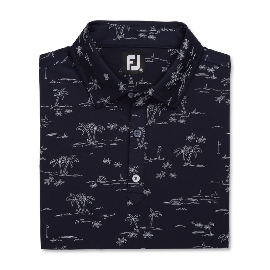 Tropic Golf Print Lisle Self Collar Footjoy CA Navy-White