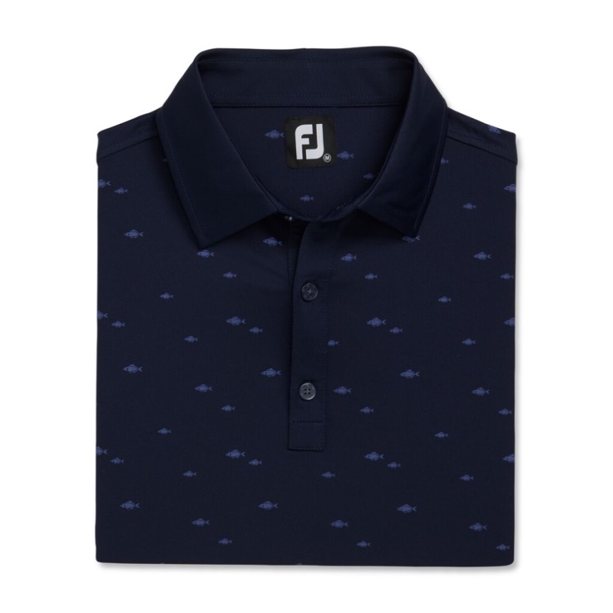 Navy Athletic Fit School of Fish Print Lisle Self Collar Footjoy CA