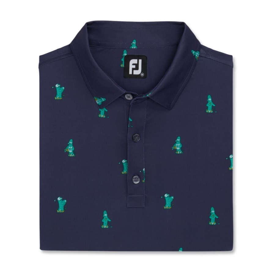 Cactus Print Lisle Self Collar Navy Footjoy CA