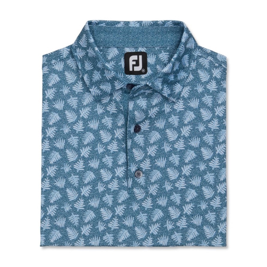 Footjoy CA Athletic Fit Shadow Palm Print Lisle Self Collar Ink-Dusk Blue
