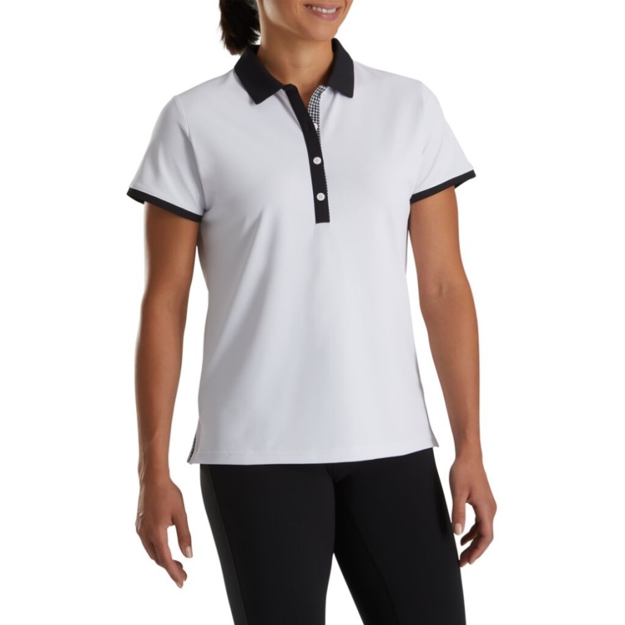 White-Black Houndstooth Print Trim Shirt Women Footjoy CA