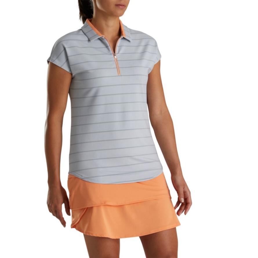 Grey-Melon Footjoy CA Cap Sleeve Birdseye Stripe Jacquard Women