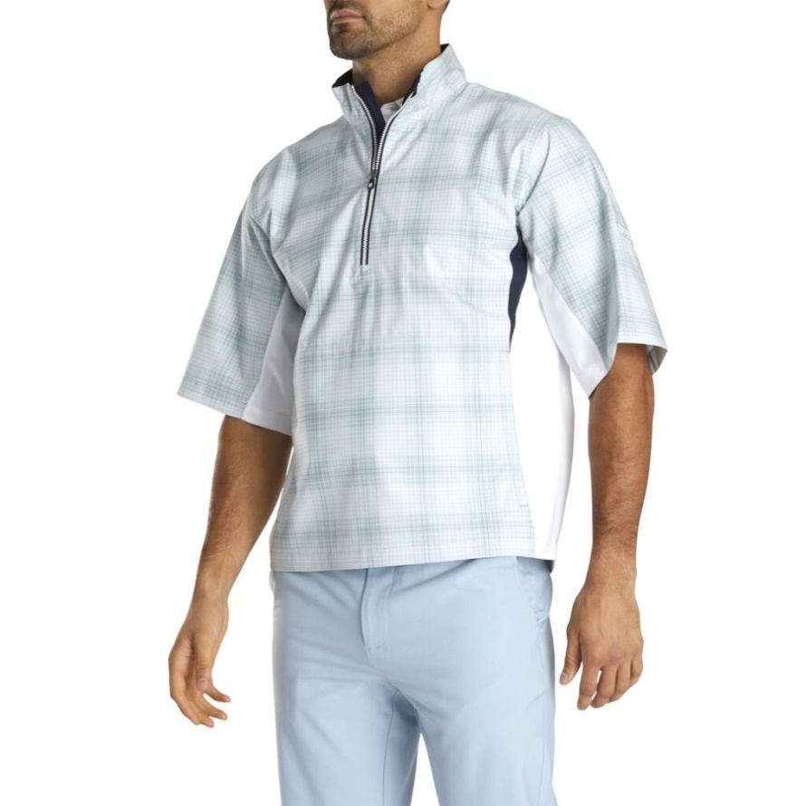 Footjoy CA Grey Check-White HydroLite Short Sleeve Rain Shirt