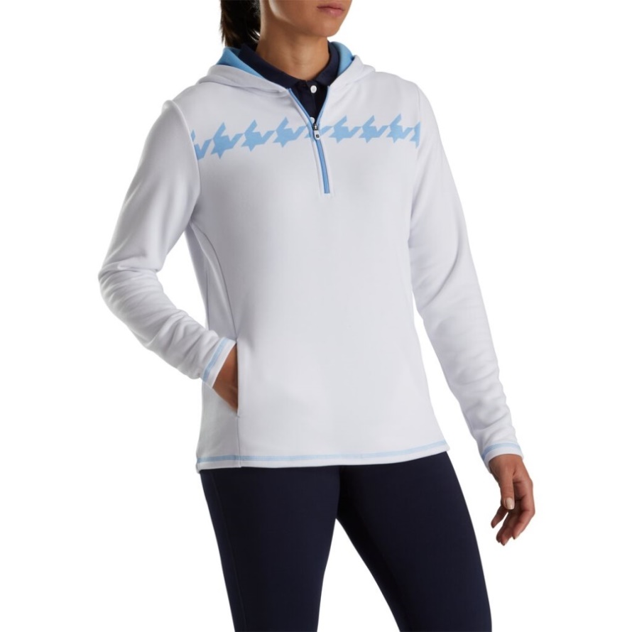Footjoy CA White-Light Blue Houndstooth Half-Zip Hoodie Women