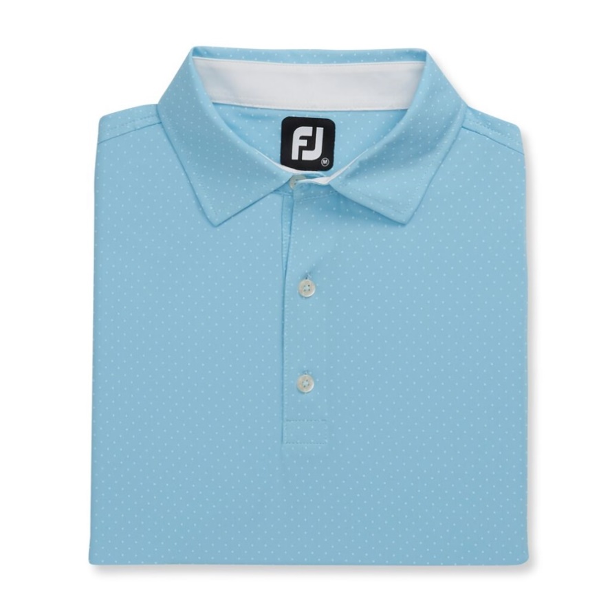 Stretch Lisle Dot Print Self Collar Footjoy CA Light Blue