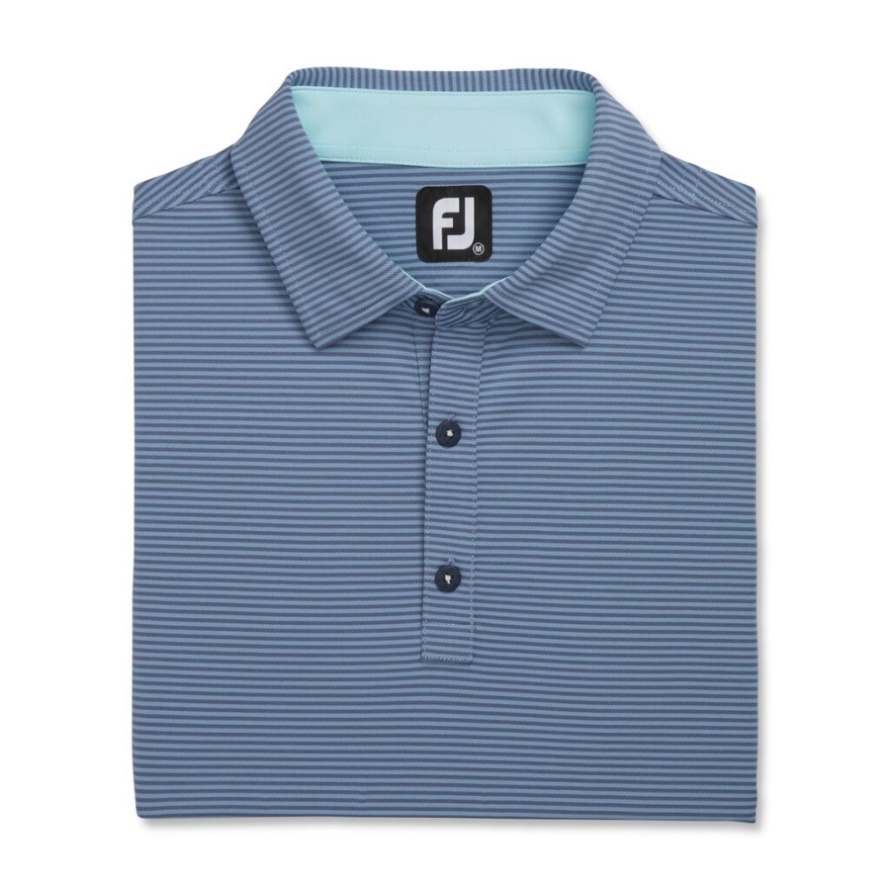 Bluestone-Denim Footjoy CA Feeder Stripe Mix Stretch Pique Self Collar