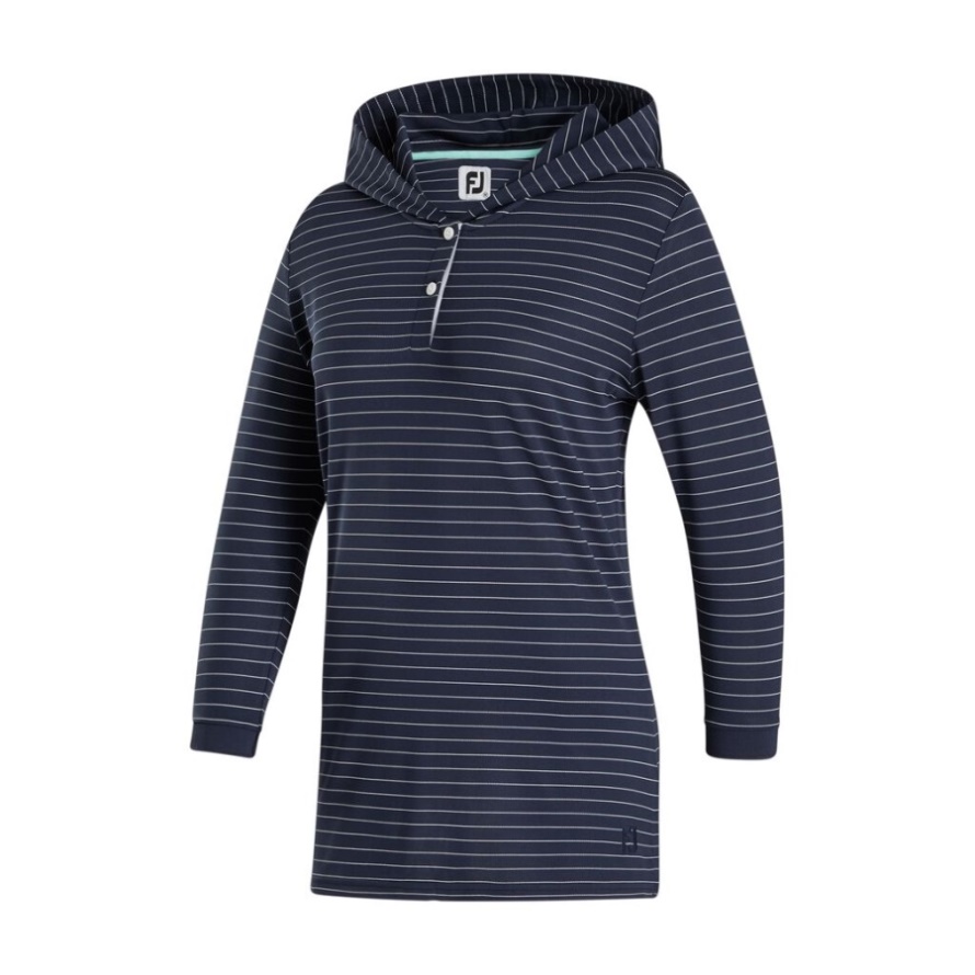 3/4 Sleeve Pinstripe Hoodie Women-Previous Season Style Footjoy CA Navy