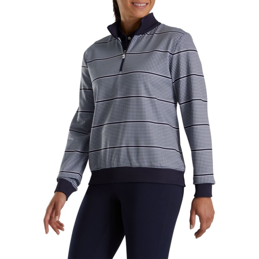 Footjoy CA Half-Zip Houndstooth Print Mid-Layer Women Navy