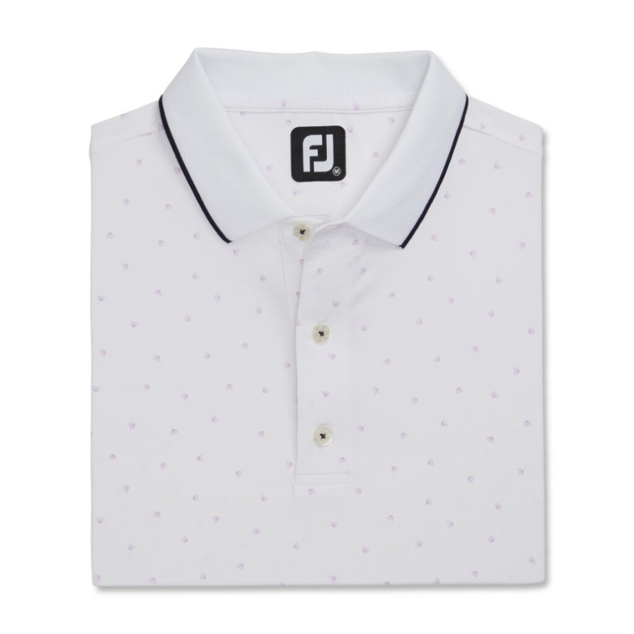 Footjoy CA White-Lavender Push Play Print Lisle Knit Collar
