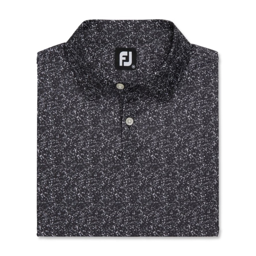 Black-White Footjoy CA Paint Splatter Print Lisle Self Collar