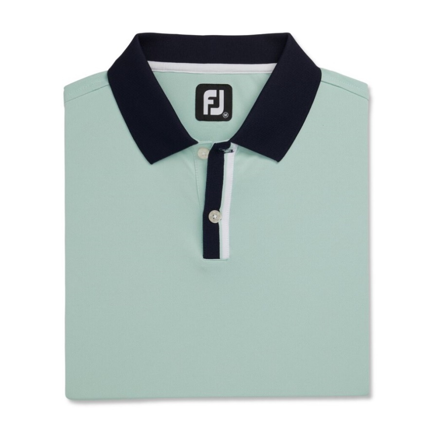 Solid Stretch Pique with Stripe Placket Knit Collar-Previous Season Style Sage Footjoy CA